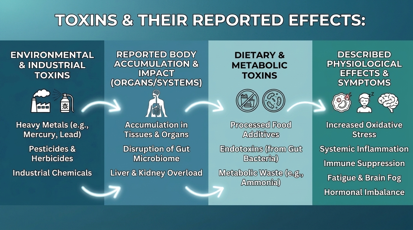 Toxins and Their Reported Effects on the Body infographic by Ultimate Herbal Health